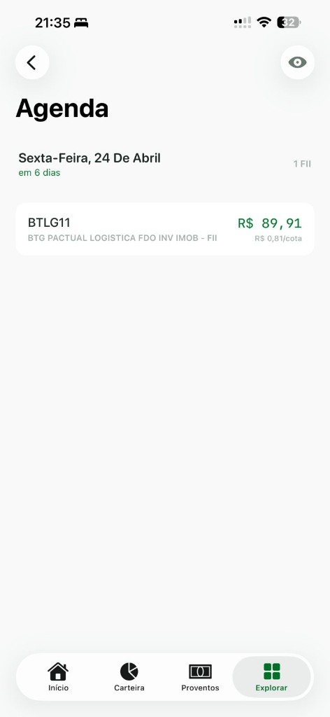 Calendário mensal de dividendos de FIIs no Lootfolio